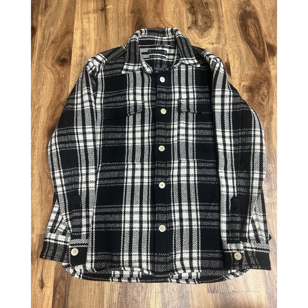 AllSaints Imber Relaxed Fit Check Overshirt Men's M Black Ecru White